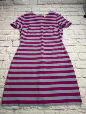 Banana Republic Red Fleece  Pink and Light Blue Striped Midi Dress. Size Large.